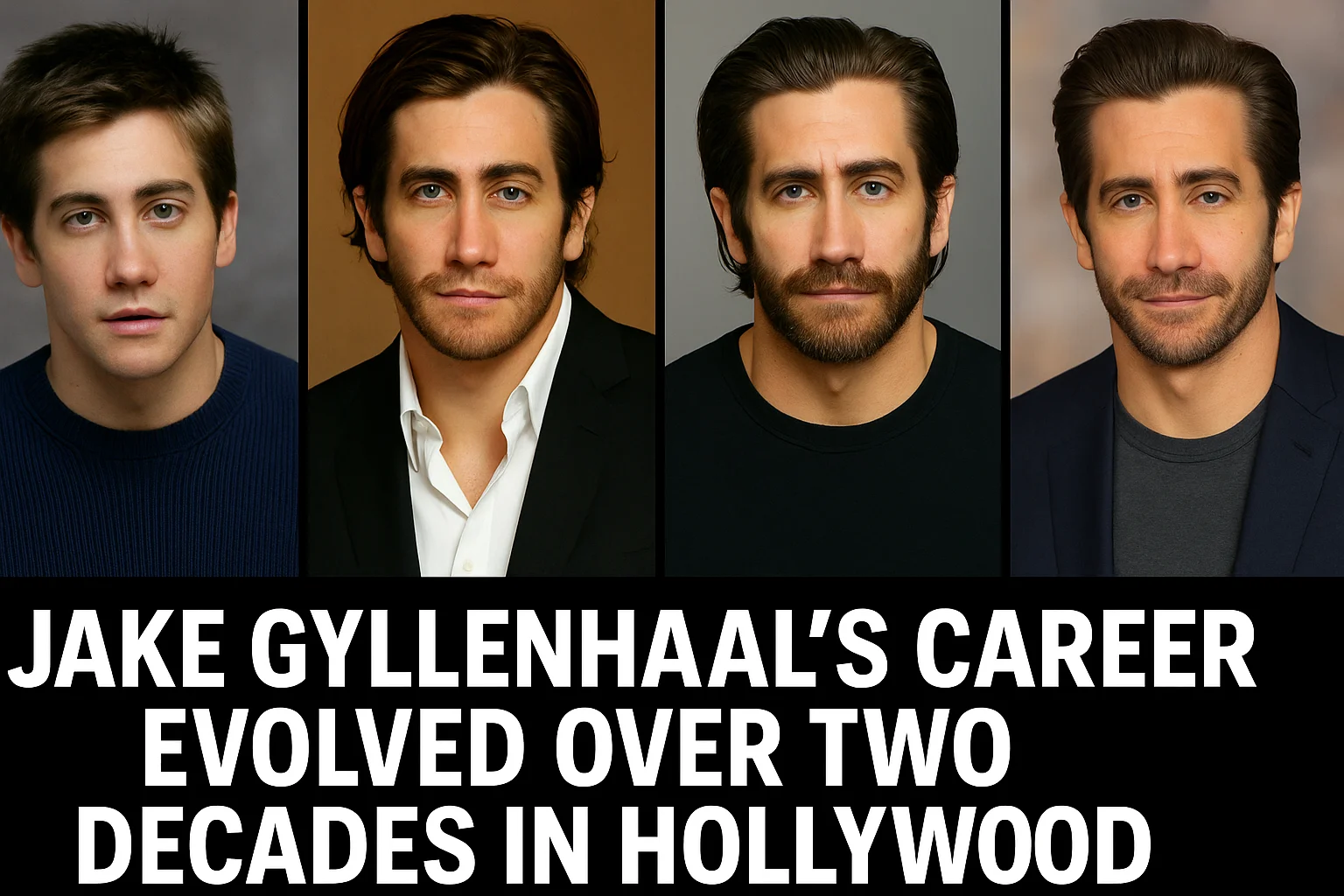Jake Gyllenhaal through different stages of his career, showcasing his evolution over two decades in Hollywood.