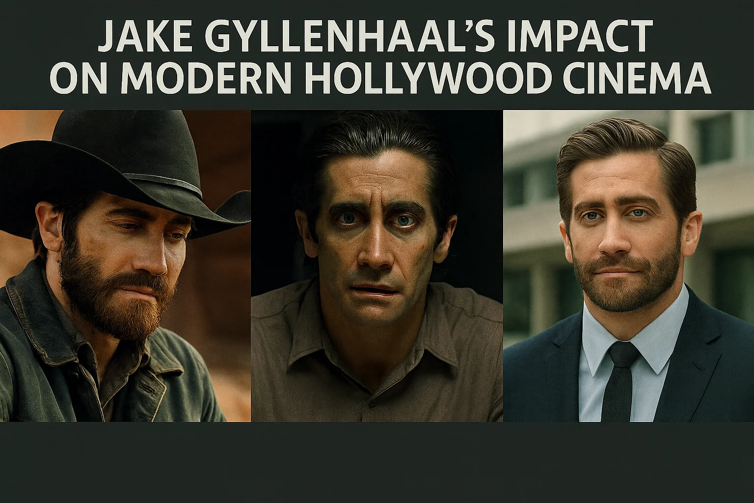 Jake Gyllenhaal in diverse film roles representing his influence on modern Hollywood cinema.