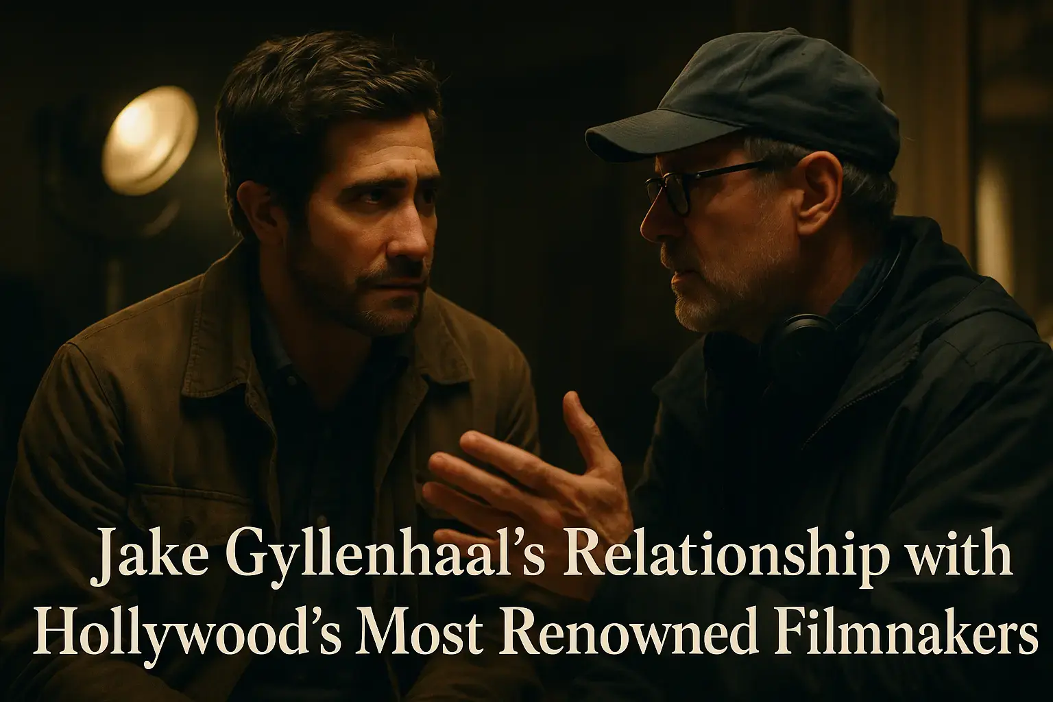 Jake Gyllenhaal in deep discussion with a film director, symbolizing his collaboration with Hollywood’s most renowned filmmakers.