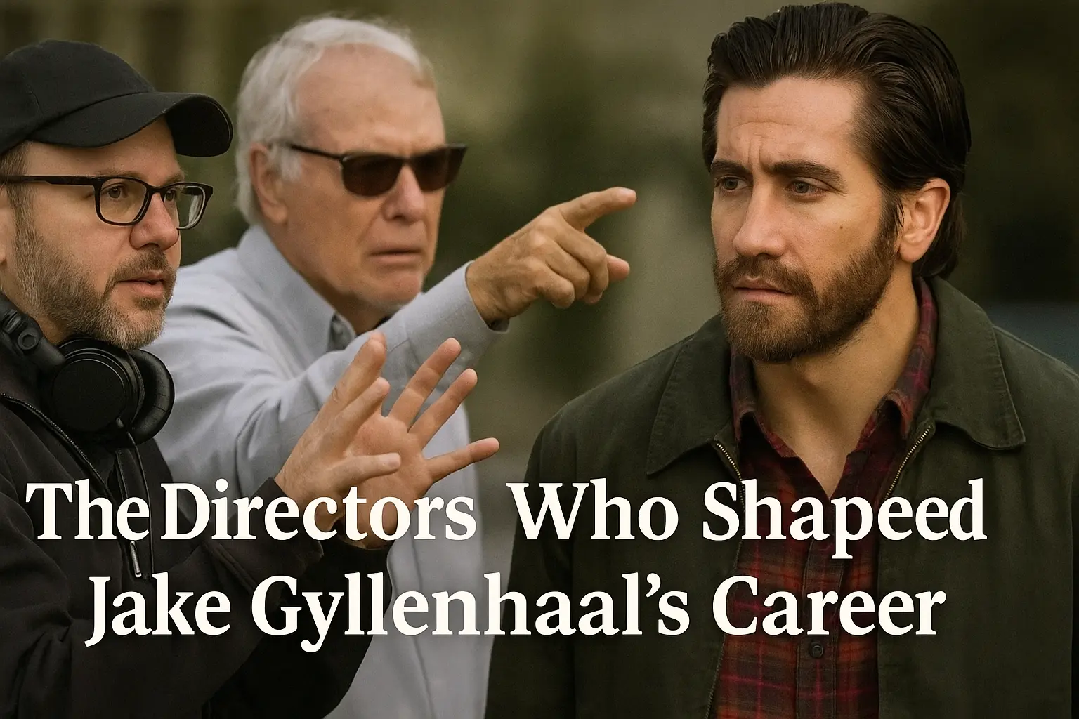 Jake Gyllenhaal collaborating with film directors on set, showcasing the creative partnerships that shaped his acting career.