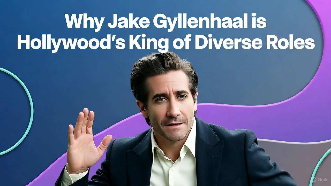 Jake Gyllenhaal posing confidently against a colorful background, symbolizing his diverse and dynamic range of film roles.