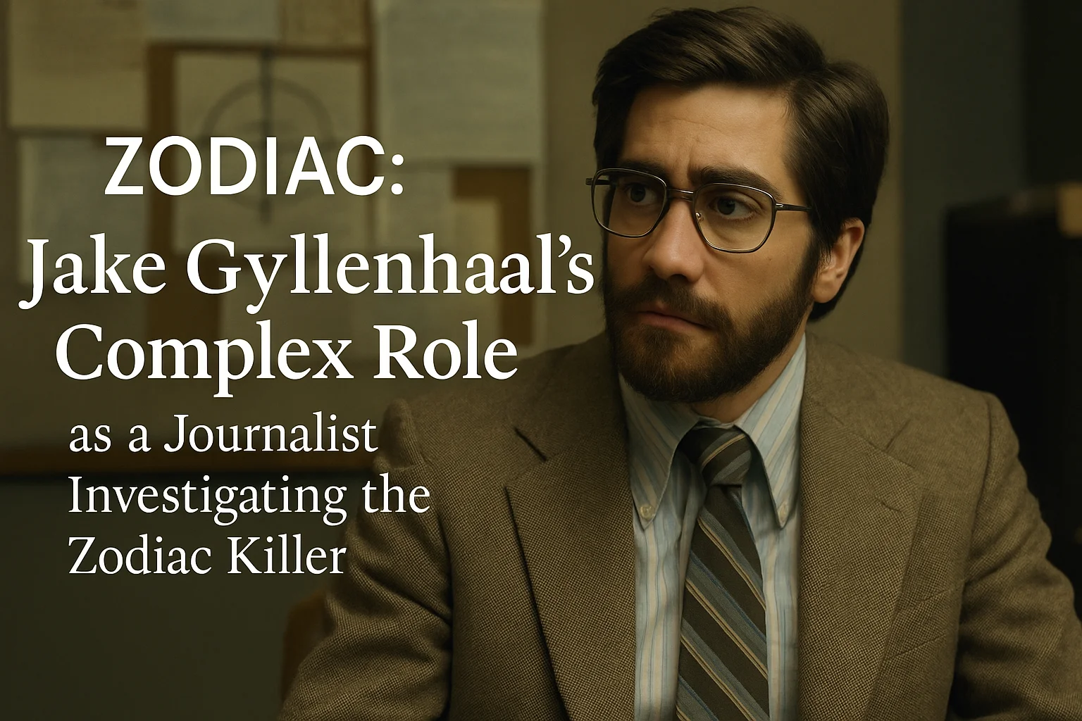 Jake Gyllenhaal portraying a journalist in Zodiac, investigating the mysterious Zodiac Killer case.