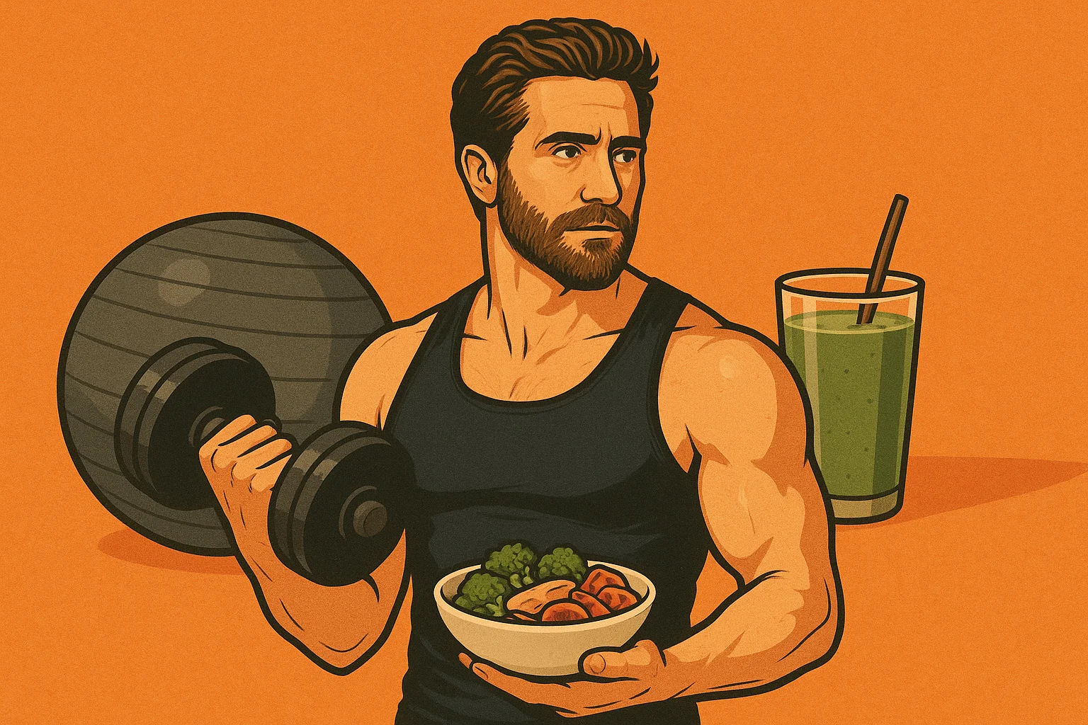 Jake Gyllenhaal training in a gym, showcasing his intense workout and disciplined fitness routine